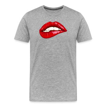 Ausdrucksstarke Lippen mit Glanz - Männer Premium Bio T-Shirt - Grau meliert - Vorne - Damien (186cm)