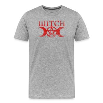 Wicca Sorcière Pentagramme Lune - T-shirt bio Premium Homme - gris chiné - Devant - Damien (186cm)