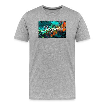 Surprise Colorée Feuillages Script - T-shirt bio Premium Homme - gris chiné - Devant - Damien (186cm)