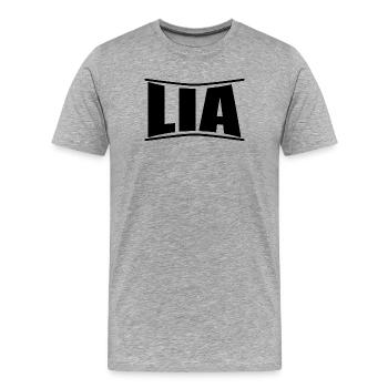 nom du t-shirt Idée cadeau de t-shirt Lia - T-shirt bio Premium Homme - gris chiné - Devant - Damien (186cm)