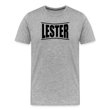 Nom du t-shirt Idée cadeau Lester t-shirt - T-shirt bio Premium Homme - gris chiné - Devant - Damien (186cm)