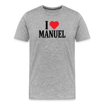 t-shirt I love Manuel t-shirt idée cadeau - T-shirt bio Premium Homme - gris chiné - Devant - Damien (186cm)