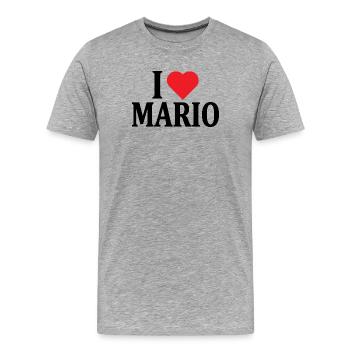 J’aime Mario t-shirt t-shirt idée cadeau - T-shirt bio Premium Homme - gris chiné - Devant - Damien (186cm)