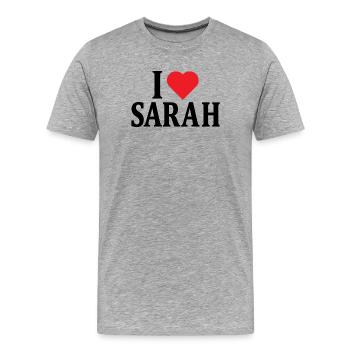t-shirt j’aime Sarah t-shirt idée cadeau - T-shirt bio Premium Homme - gris chiné - Devant - Damien (186cm)