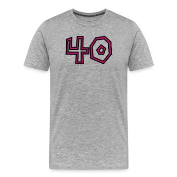 40. 40 ANS. 40e ANNIVERSAIRE. ANNIVERSAIRE 40 ANS. - T-shirt bio Premium Homme - gris chiné - Devant - Damien (186cm)
