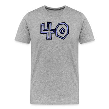 40. 40 ANS. 40e ANNIVERSAIRE. ANNIVERSAIRE 40 ANS. - T-shirt bio Premium Homme - gris chiné - Devant - Damien (186cm)
