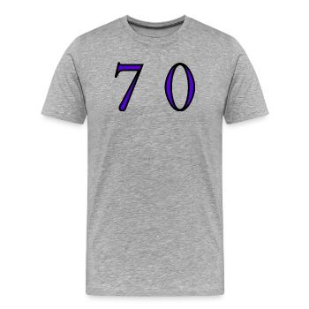 70. 70 ANS. 70e ANNIVERSAIRE. ANNIVERSAIRE 70 ANS. - T-shirt bio Premium Homme - gris chiné - Devant - Damien (186cm)