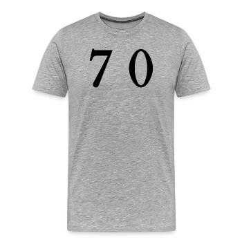 70. 70 ANS. 70e ANNIVERSAIRE. ANNIVERSAIRE 70 ANS. - T-shirt bio Premium Homme - gris chiné - Devant - Damien (186cm)