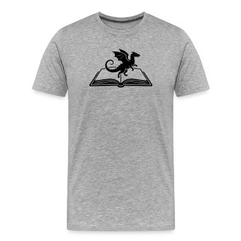 Dragon on Book Fantasy - Men's Premium Organic T-Shirt - heather grey - Front - Damien (186cm)