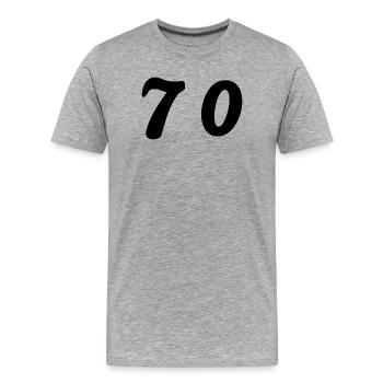 70. 70 ANS. 70e ANNIVERSAIRE. ANNIVERSAIRE 70 ANS. - T-shirt bio Premium Homme - gris chiné - Devant - Damien (186cm)