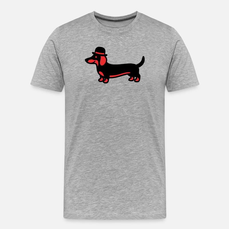 Cooler Dackel Hut Gentleman - Männer Premium Bio T-Shirt - Grau meliert