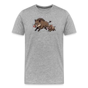 Wildschwein mit Frischling - Männer Premium Bio T-Shirt - Grau meliert - Vorne - Damien (186cm)