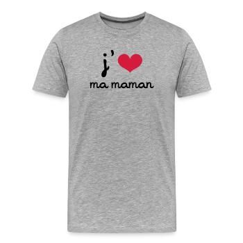 J'aime ma Maman - T-shirt bio Premium Homme - gris chiné - Devant - Damien (186cm)