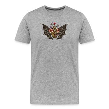 Atemberaubendes Steampunk-Herz mit Flügeln - Männer Premium Bio T-Shirt - Grau meliert - Vorne - Damien (186cm)