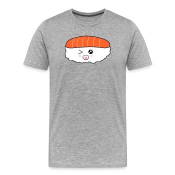 Kawaii,Nigiri,Saumon,Poisson, Riz, Cuisine japonaise - T-shirt bio Premium Homme - gris chiné - Devant - Damien (186cm)