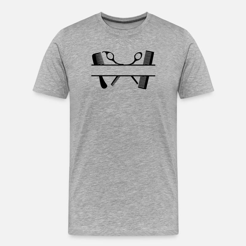 Zwei Kämme und Scheren Textbanner - Männer Premium Bio T-Shirt - Grau meliert