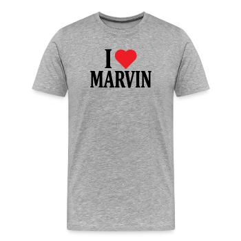 T-Shirt I love Marvin T-Shirt Geschenkidee - Männer Premium Bio T-Shirt - Grau meliert - Vorne - Damien (186cm)