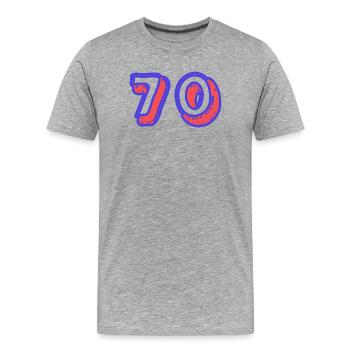 70. 70 ANS. 70e ANNIVERSAIRE. ANNIVERSAIRE 70 ANS. - T-shirt bio Premium Homme - gris chiné - Devant - Damien (186cm)