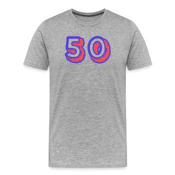 50. 50 ANS. 50e ANNIVERSAIRE. ANNIVERSAIRE 50 ANS. - T-shirt bio Premium Homme - gris chiné - Devant - Damien (186cm)