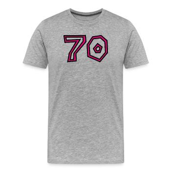 70. 70 ANS. 70e ANNIVERSAIRE. ANNIVERSAIRE 70 ANS. - T-shirt bio Premium Homme - gris chiné - Devant - Damien (186cm)