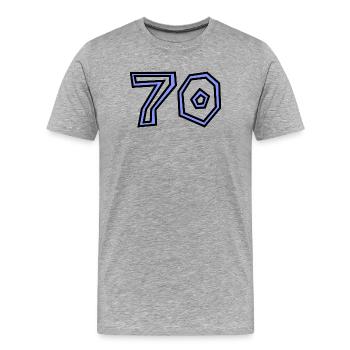 70. 70 ANS. 70e ANNIVERSAIRE. ANNIVERSAIRE 70 ANS. - T-shirt bio Premium Homme - gris chiné - Devant - Damien (186cm)