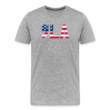 COMMA LA, CAMALA HARRIS POUR LA PRÉSIDENCE 2024 - T-shirt bio Premium Homme - gris chiné - Devant - Damien (186cm)
