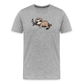 Cute Sloth on Branch - Men's Premium Organic T-Shirt - heather grey - Front - Damien (186cm)