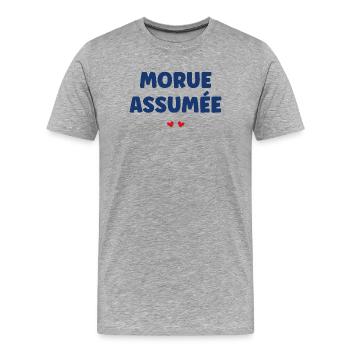 Morue assumée: Humour marin - T-shirt bio Premium Homme - gris chiné - Devant - Damien (186cm)