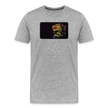 T-Rex Ausbruch durch Loch - Männer Premium Bio T-Shirt - Grau meliert - Vorne - Damien (186cm)