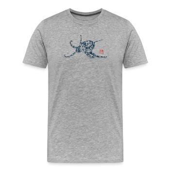 Poulpe avec tampon kanji - T-shirt bio Premium Homme - gris chiné - Devant - Damien (186cm)