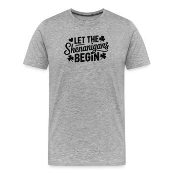Shenanigans Begin Shamrock Script - Men's Premium Organic T-Shirt - heather grey - Front - Damien (186cm)