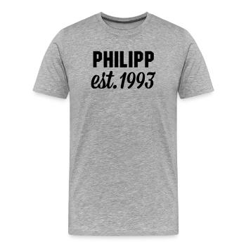 Philipp est 1993 - Männer Premium Bio T-Shirt - Grau meliert - Vorne - Damien (186cm)