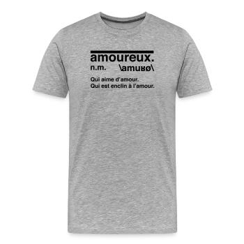 Définition amoureux style dictionnaire - T-shirt bio Premium Homme - gris chiné - Devant - Damien (186cm)