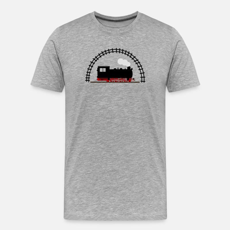 Dampflok Schiene Eisenbahn - Männer Premium Bio T-Shirt - Grau meliert