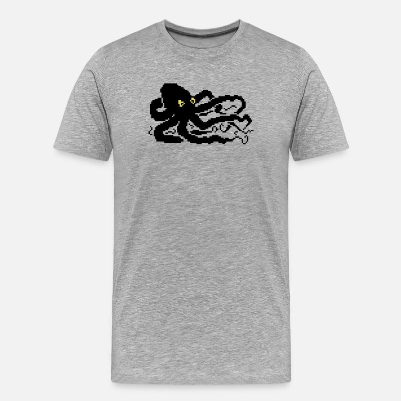 Pieuvre pixel 8 bits - T-shirt bio Premium Homme - gris chiné