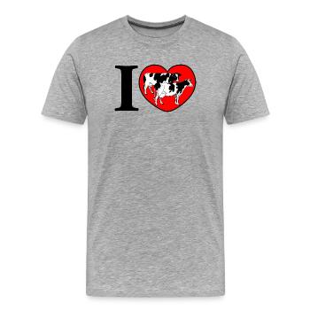 Schwarze und weiße Kühe im Herzen - Männer Premium Bio T-Shirt - Grau meliert - Vorne - Damien (186cm)