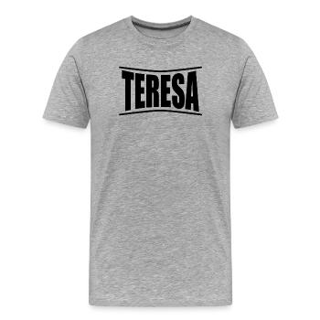 T-Shirt Teresa T-Shirt Geschenkidee - Männer Premium Bio T-Shirt - Grau meliert - Vorne - Damien (186cm)