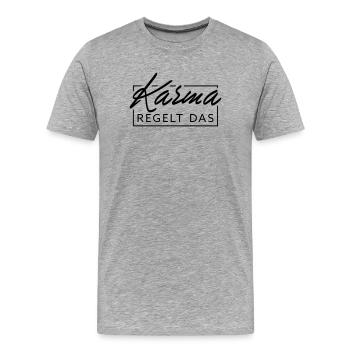 Karma regelt das - Männer Premium Bio T-Shirt - Grau meliert - Vorne - Damien (186cm)