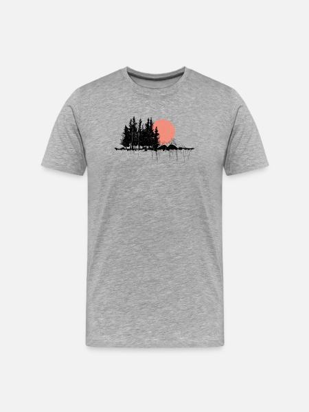 Nachtwald Silhouette Design - Männer Premium Bio T-Shirt - Grau meliert