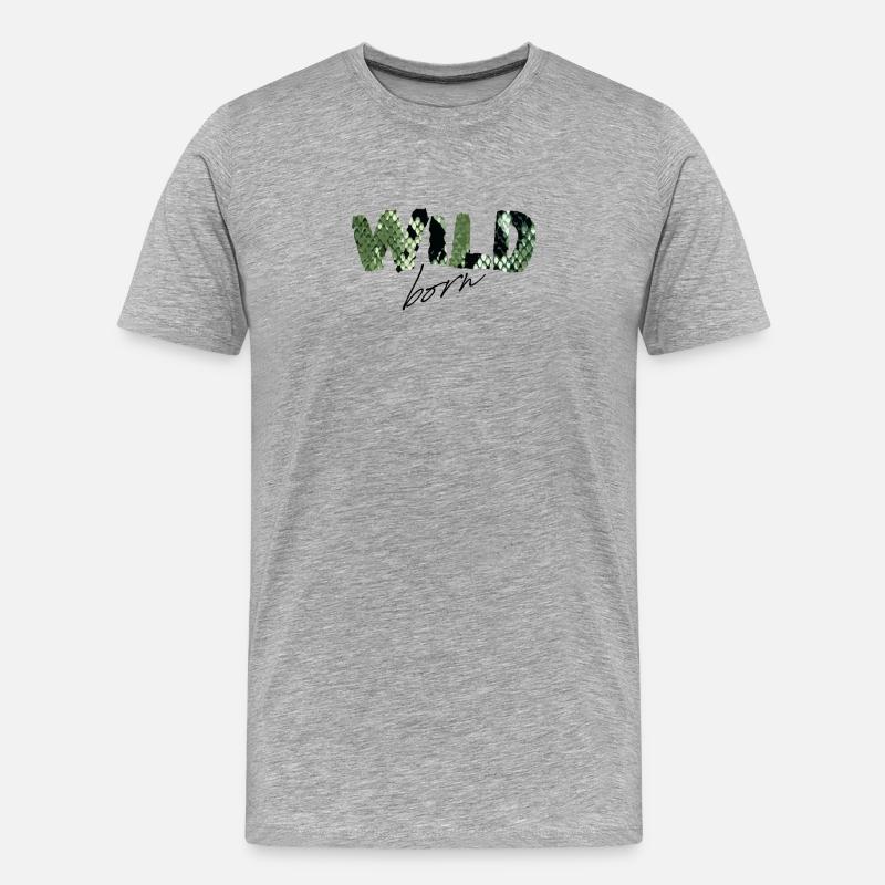 Wild Born Snake Print Buchstaben - Männer Premium Bio T-Shirt - Grau meliert