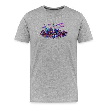NYC Neon-Skyline Reflektion - Männer Premium Bio T-Shirt - Grau meliert - Vorne - Damien (186cm)