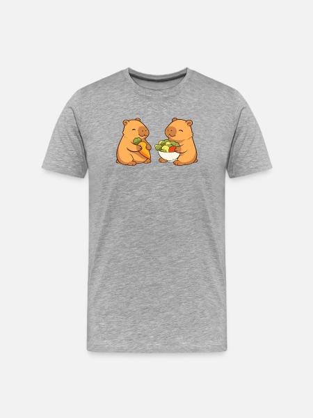 Capybara couple with vegetables – relaxed & cute - Men's Premium Organic T-Shirt - heather grey