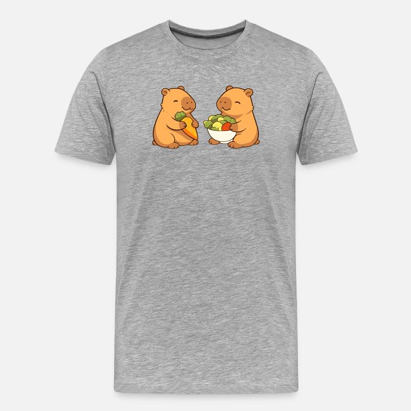 Capybara Paar mit Gemüse – entspannt & niedlich - Männer Premium Bio T-Shirt - Grau meliert