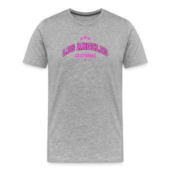 Los Angeles Neon Pink Lettering - Men's Premium Organic T-Shirt - heather grey - Front - Damien (186cm)