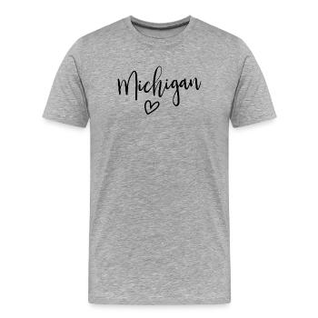 Michigan Cœur Les Femmes Aiment Michigan - T-shirt bio Premium Homme - gris chiné - Devant - Damien (186cm)
