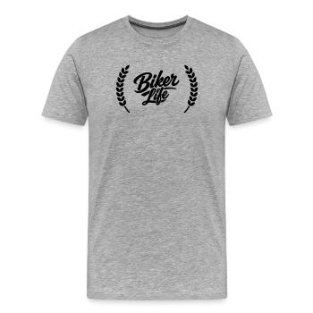 La vie des motards - T-shirt bio Premium Homme - gris chiné - Devant - Damien (186cm)