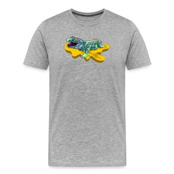 Eidechse auf neongelbem Teich - Männer Premium Bio T-Shirt - Grau meliert - Vorne - Damien (186cm)