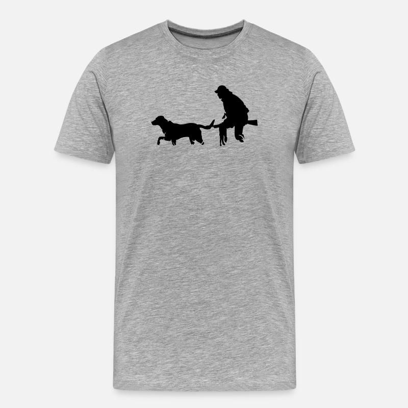 Jäger mit Hund - Männer Premium Bio T-Shirt - Grau meliert