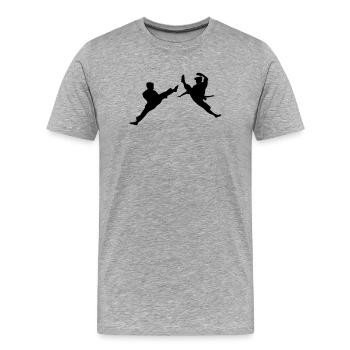 Two flying karate kick or teakwondo kick - Men's Premium Organic T-Shirt - heather grey - Front - Damien (186cm)