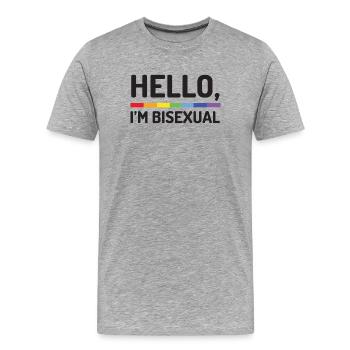 Bonjour, je suis bisexuel - T-shirt bio Premium Homme - gris chiné - Devant - Damien (186cm)
